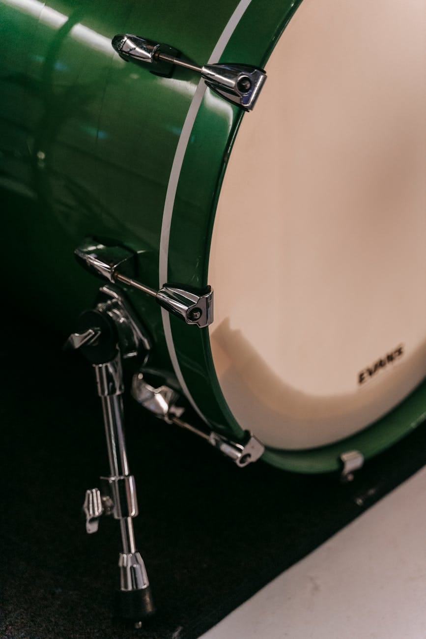 green and white drum set