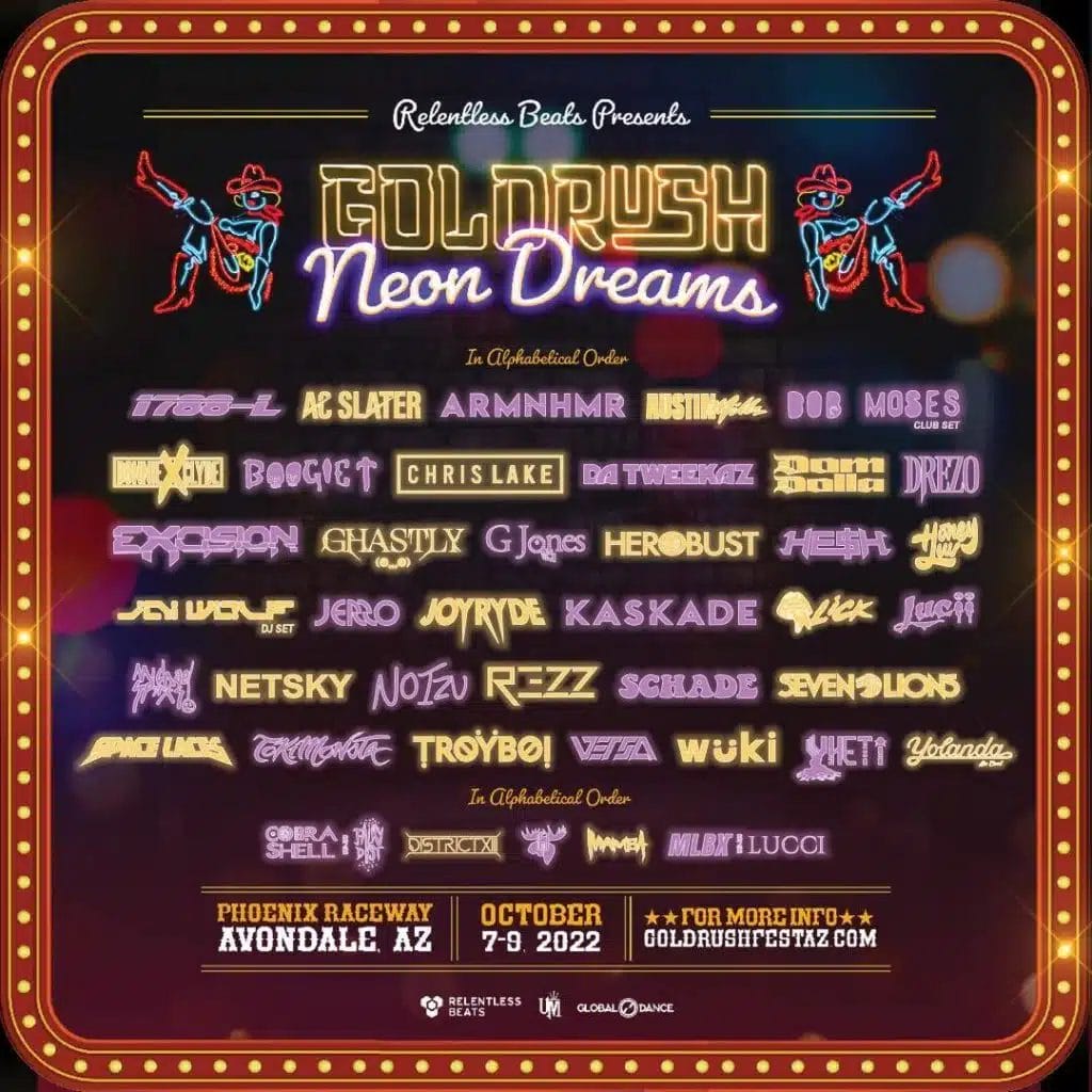 Bask In The Glow of the Neon Dreams Phase One Lineup for Goldrush AZ